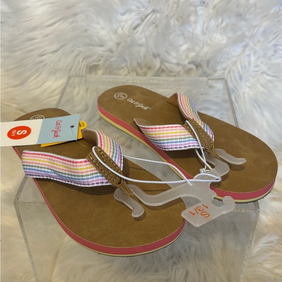 Cat & Jack Brown and milticolored Sandals with Striped Straps new kids . - Picture 2 of 5